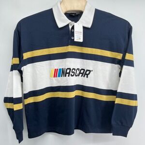 NWT NASCAR Men's Medium Navy & Gold Striped Long Sleeve Rugby Shirt